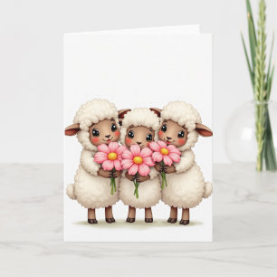 Zoete Schaap Bloemen Vrienden Kaart