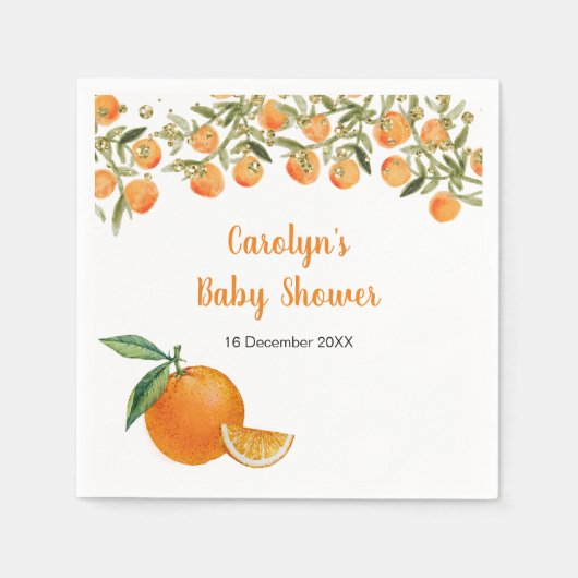Zoete schattige oranje babyshower servet (Voorkant)