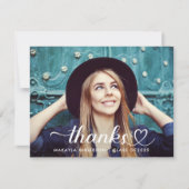 Zoete Script Hart Afgestudeerde Foto Bedankkaart (Voorkant)