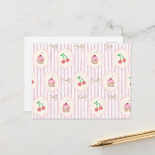 Zoete Shabby Chic Kersen Cupcakes Roze Briefkaart