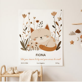 Zoete slapende kitten bloemrijke kinderkamer poste poster