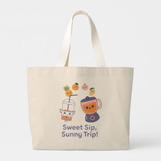 Zoete Slok, Zonnige Trip – Kawaii Zomer Smoothie Grote Tote Bag