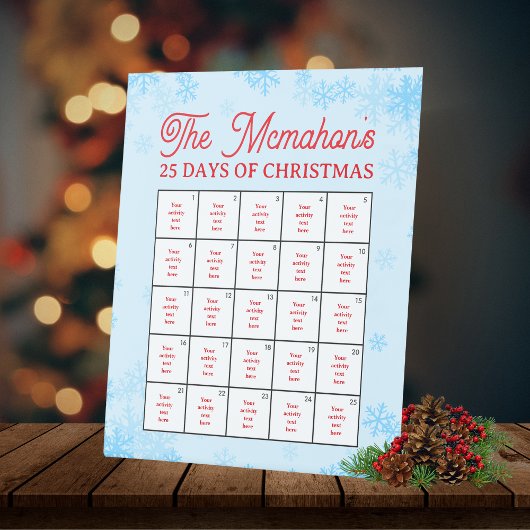 Zoete sneeuwvlok 25 dagen van kerstactiviteit reclamebord met voetstuk