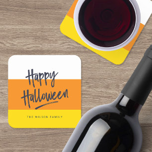 Zoete Snoep Mais Gelukkig Halloween Vierkante Kartonnen Onderzetter