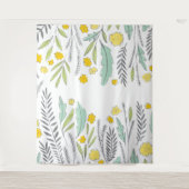 Zoete Sprigs Mint Gele en Grijze Bloemendoek Wandkleed (Voorkant)