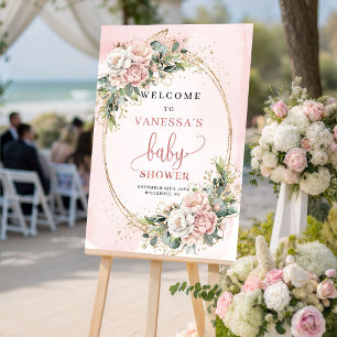 Zoete Stof Pink Bloemige Eucalyptus Baby Shower Poster