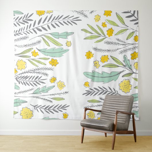 Zoete takjes mintgroene en grijze bloementapijt wandkleed (In Situ (horizontaal))