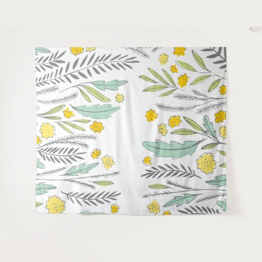 Zoete takjes mintgroene en grijze bloementapijt wandkleed (Voorkant (horizontaal))