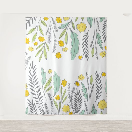 Zoete takjes mintgroene en grijze bloementapijt wandkleed (Voorkant)