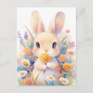 Zoete Tan Konijn met Gele Bloem Briefkaart