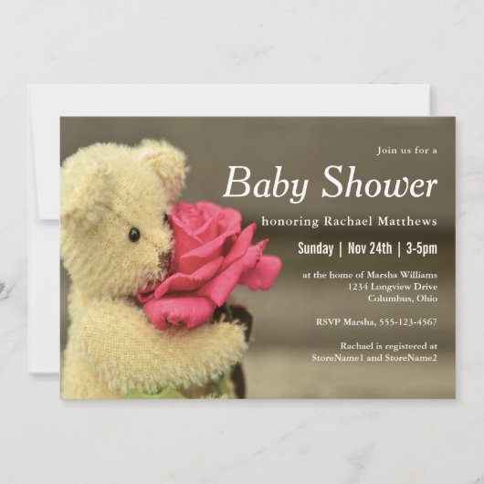 Zoete Teddy Bear met Roos Baby shower Kaart (Voorkant)