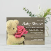 Zoete Teddy Bear met Roos Baby shower Kaart (Staand voorkant)