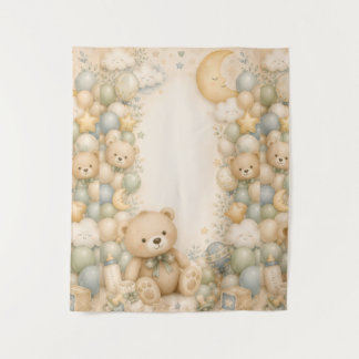 Zoete teddybeer baby shower achtergrond | Geslacht Wandkleed
