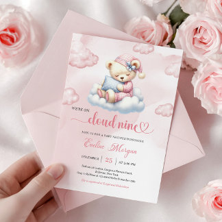 Zoete Teddybeer Baby Shower Uitnodiging Cloud 9 Th