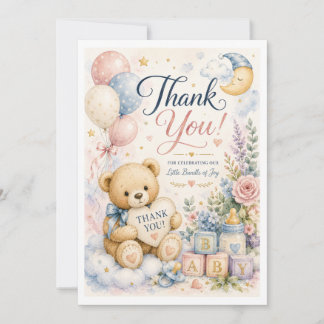 Zoete teddybeer babyshower bedankkaart