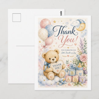 Zoete teddybeer babyshower bedankkaart briefkaart