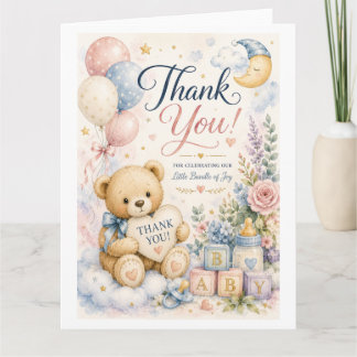 Zoete teddybeer babyshower bedankkaart kaart