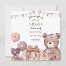 Zoete teddybeer babyshower uitnodiging