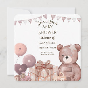 Zoete teddybeer babyshower uitnodiging