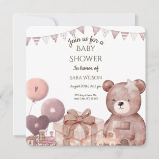 Zoete teddybeer babyshower uitnodiging