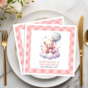 Zoete teddybeer ballon blos bloemige verjaardag servet