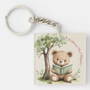 Zoete teddybeer boek liefhebber baby shower feestj sleutelhanger