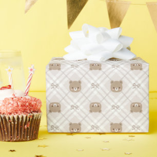 Zoete teddybeer geruite cadeaupapierrol cadeaupapier