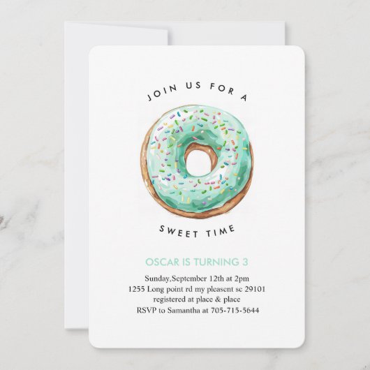 Zoete Tijd Pastelgroene Donut Verjaardag Kaart (Voorkant)