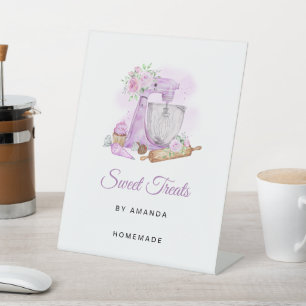 Zoete Treats Paarse Bakkerij  Reclamebord Met Voetstuk