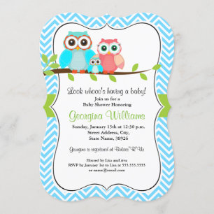 Zoete Uil Baby Shower Uitnodiging / Blauw Groen