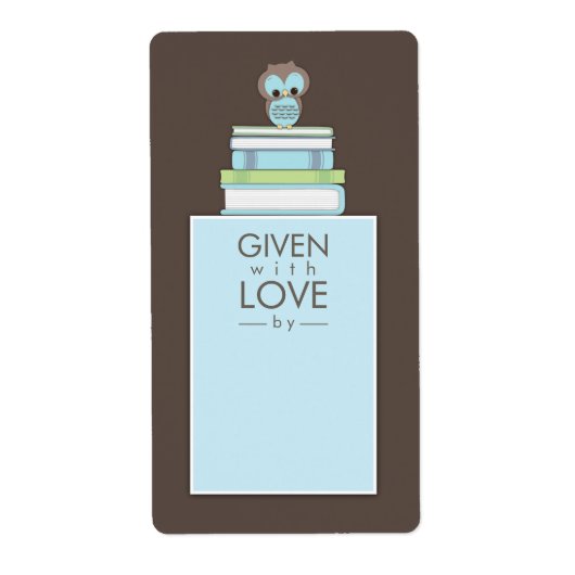 Zoete Uil Bookplate Gift Label Blauw | bruin (Voorkant)