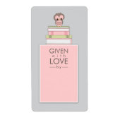 Zoete Uil Bookplate Naam Label Roze | Grijs (Voorkant)