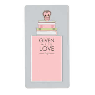 Zoete Uil Bookplate Naam Label Roze Grijs