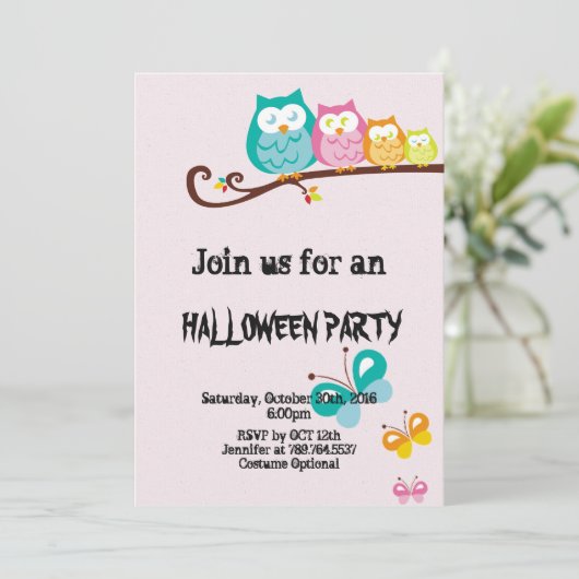 zoete uil en vlinder Halloween feest Kaart (Staand voorkant)