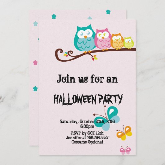 zoete uil en vlinder Halloween feest Kaart (Voorkant / Achterkant)