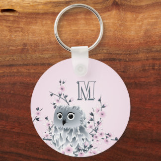 Zoete Uil Roze Meisjesachtige Monogram Sleutelhanger