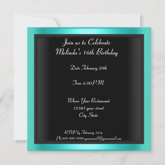 Zoete uitnodiging 16 Birthday Party (Achterkant)