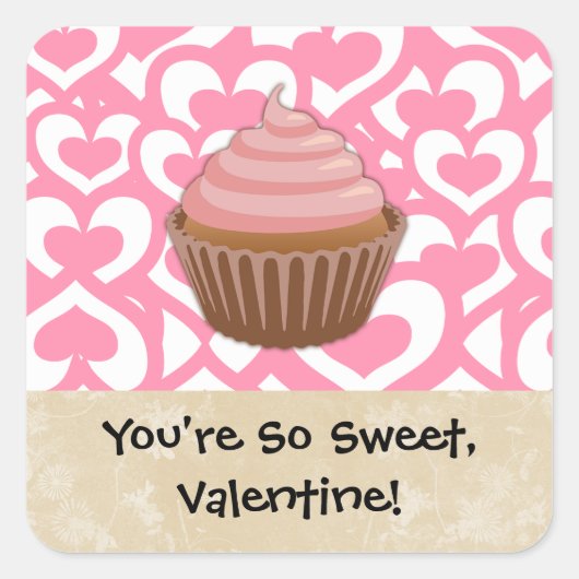 Zoete Valentijn Cupcake Vierkante Sticker (Voorkant)
