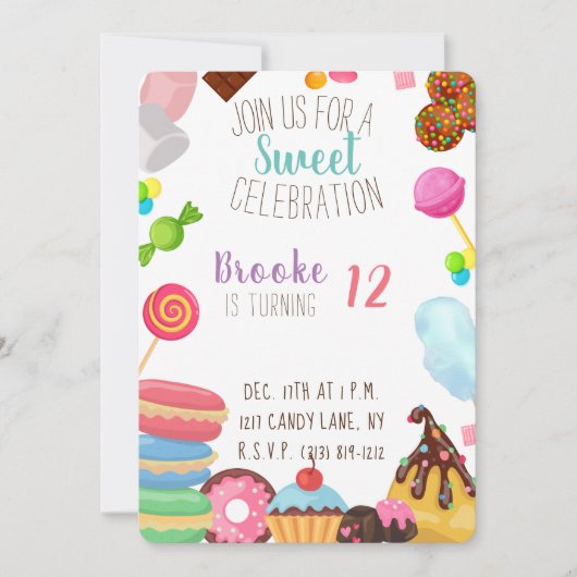 Zoete verjaardag uitnodiging (Voorkant)