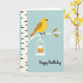 Zoete Verjaardags Vogelkooi Kaart (Gele Bloem)