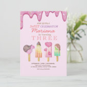 Zoete Verjaardagsfeestje Ijsfeest 3e Verjaardag Kaart (Staand voorkant)