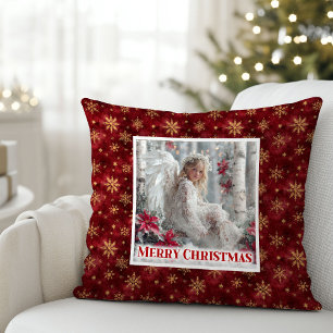 Zoete Victoriaanse Engel Rood Goud Festive Kerstmi Kussen