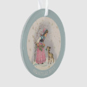 Zoete Vintage Kerst Scene Meisje Ree Ornament (voorkant)