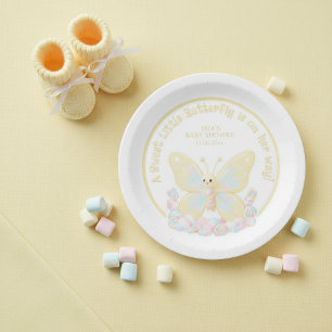 Zoete Vlinder Gele Marshmallow Baby Shower Papieren Bordje