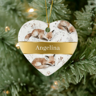Zoete Vos Gouden Lint Kerstmis Keramisch Ornament