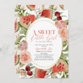 Zoete Watermeloen Aquarel Bloemige Baby Shower Kaart (Voorkant / Achterkant)