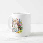 Zoete waterverf Beagles in bloemen   Koffiemok (Voorkant links)