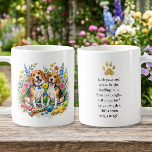Zoete waterverf Beagles in bloemen   Koffiemok