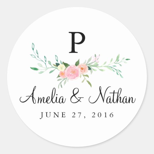 Zoete Waterverf Bloemen Roze Bruiloft Sticker (Voorkant)