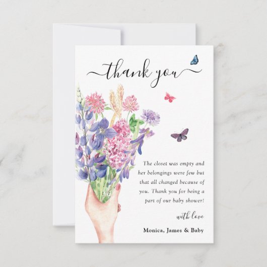 Zoete Waterverf Wildbloem Baby shower Bedankkaart (Voorkant)